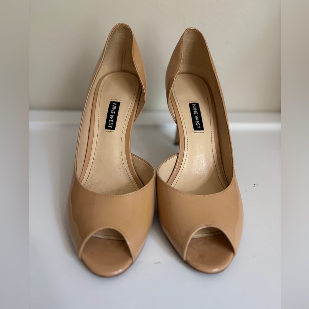 Nine West Tan Peep Toe Heels